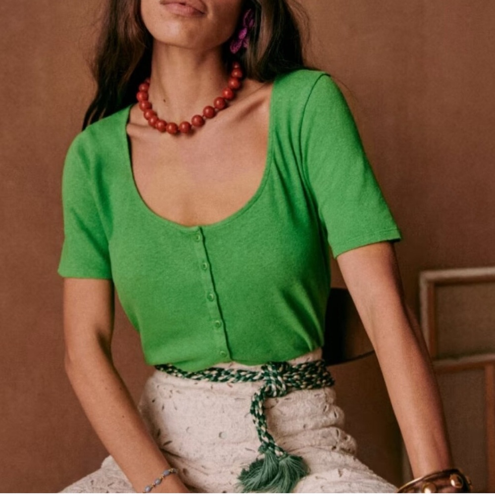 Sezane Green Button-Up Top